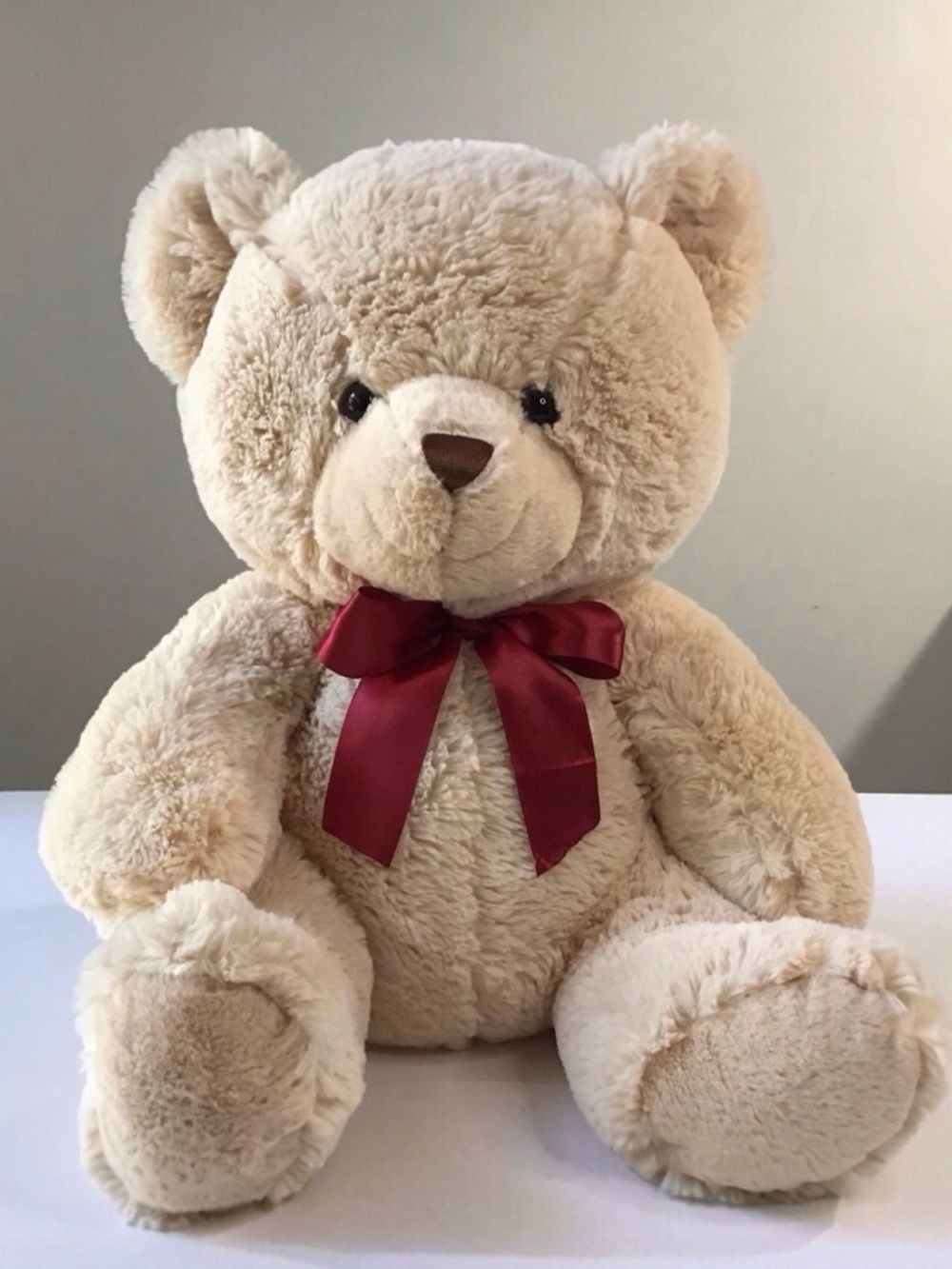 Hugfun Teddy Bear 15” Sitting Plush Stuffed Animal Red Bow Huggable Squishy Soft